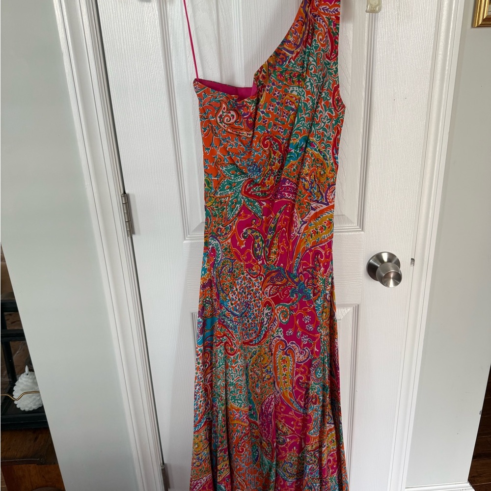 Ralph Lauren One-Shoulder Paisley Maxi Dress in Pink and Orange